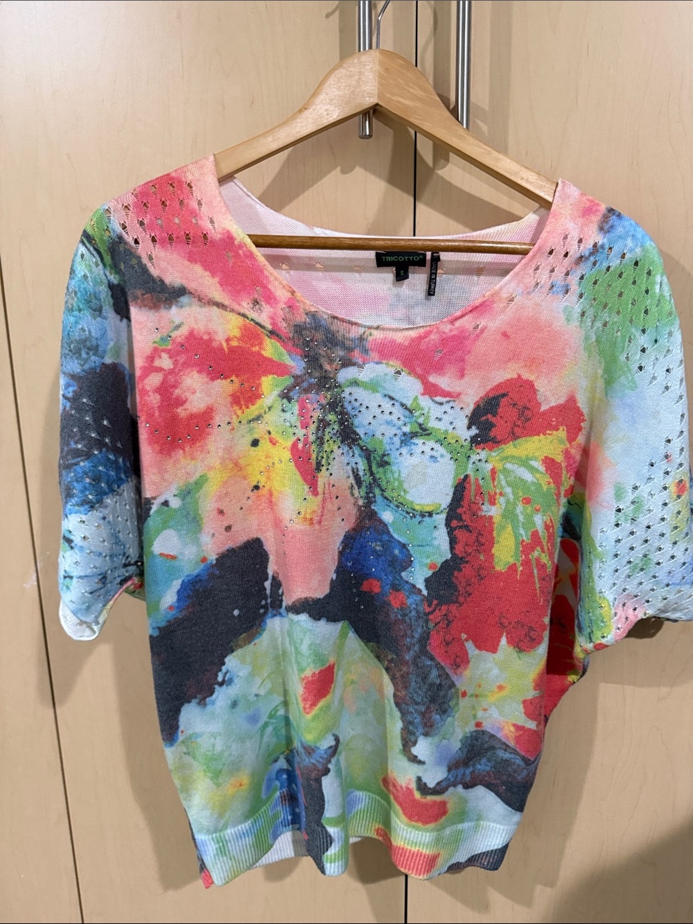 Tricotto Women’s Multicolor Floral Knit Top — Pink, Blue, Green, Red